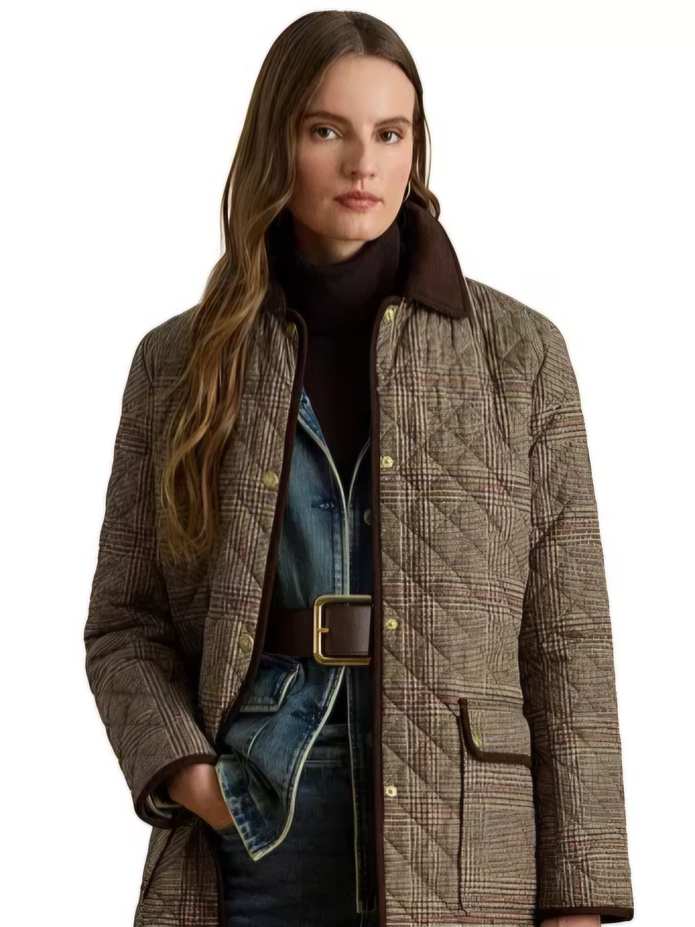 Lauren Ralph Lauren Quilted Plaid Coat in Brown